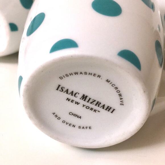 Isaac Mizrahi 4 coffee mugs NEW white & turquoise Fall Pumpkin Spice PERFECT - Picture 6 of 6